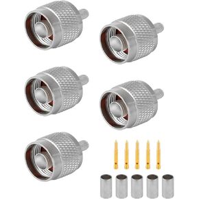 5PCS N Male Connectors 50 ohm N Male Crimp RF Coaxial Connector N Male Plug Adapter for RG58 LMR195 RG142 RG400 Low Loss Coax Cable