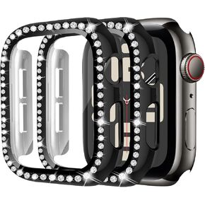 2Pack Bling Case for Apple Watch Screen Protector 40mm 41mm 44mm 42mm 45mm 46mm for Women,Hard PC Diamond Glitter Crystal Cover Full Protection Protective Bumper for iWatch Series 10 9 8 7 6 5 4 3 SE