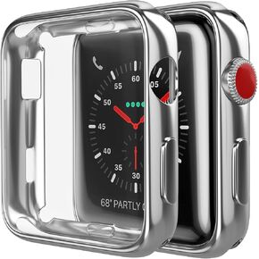 D & K Exclusives for Apple Watch Case 42mm Series 3 Series 2 with Screen Protector, 2 Pack Soft TPU All-Around Protective Case for iWatch Series 3 42mm, Reflective Silver