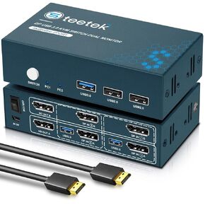 USB 3.0 Displayport KVM Switch Dual Monitor, 4K@60Hz 2 Monitors 2 Computers DP KVM Switch, 2 in 2 Out Displayport kvm with USB 3.0 Port, Button Switch, with 4 DP and 2 USB 3.0 Cables