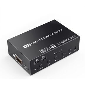 HDMI Multi-Viewer 4X2, KVM Switch 2 Monitors 4 Computers, HDMI 4K Matrix Switch/Splitter, for Using 4 Screens 1 Monitor, HDMI Multi-Switcher 1080P@60Hz TTL/Remote Control, Screen Splitting Function