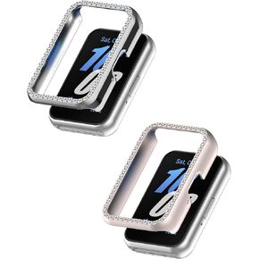 Compatible with Samsung Galaxy Fit3 Bling Diamond Case PC Bumper Protective Cases, (No Screen Protector),Women Girls Crystal Shining Rhinestone Cases Smartwatch Accessories Case(Silver+Starlight)