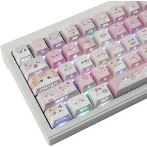 PBT Keycaps - Side Printed Keycap Set,136 Keys Shine Through Meow Meow Squad Custom Cat Keycaps, Cherry Profile Keyboard Keycaps for Cherry MX Switches Mechanical Keyboards