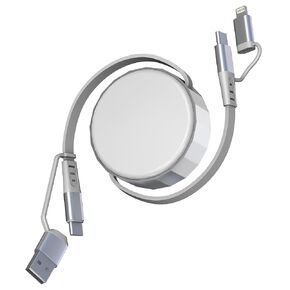 Retractable Multi Fast Charging Cable 3A - MFi Certified 4 in 1 Retractable iPhone Charger Cord 60W PD and Data Sync for iPhone 16/15/14, Galaxy, Android, Tablets, Support Apple CarPlay & Android Auto