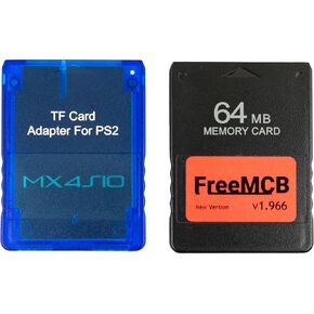 Whiteeeen MX4 ISO TF Card Adapter و 64 MB Card Card Boot Free McBoot for PS2
