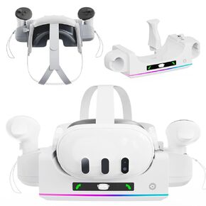 HUAYUWA Charging Dock Station Compatible with Quest 3/Quest 3S, VR Headset and Controller Fast Charger Base Wall Mount Charging Stand for Quest3/Quest3S Accessories