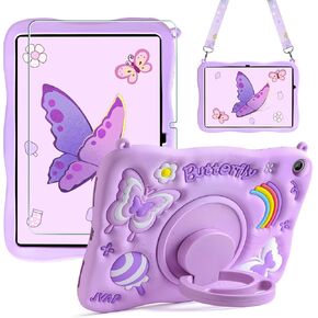 for Samsung Galaxy Tab A9 Plus Case Kids Girls Galaxy Tab A9+ Case with Screen Protector Kickstand Shoulder Strap Butterfly Shockproof Case Cover for Samsung A9 Plus Tablet Case 11 inch 2023
