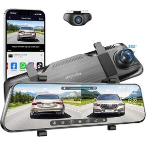 E21 Mirror Dash Cam مع WiFi ، 10 '' 'View View Mirror Cample Full Touch Cample ، Dash Cam Front 1080p و 720p الخلفي ، تسجيل حلقة 24 ساعة ، WDR ، سهل التثبيت ، Max Up Procor إلى 128 جيجابايت