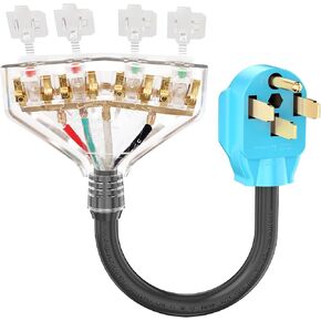 CircleCord ETL Listed 50 Amp to 110V RV/Generator Distribution Adapter Cord, NEMA 14-50P Male to 4X 5-15R/5-20R T-Blade Household Outlet Female with Dust Protection Caps