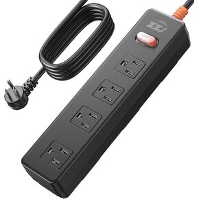Power Strip Weatherproof, Surge Protector with 4 Wide Outlets, 1875W/15A Overload Protection Switch, 6FT Flat Plug Multi-Plug Outdoor Extension Cord for Indoor Outdoor, UL FCC Listed