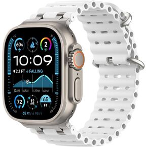 Upgraded Ocean Band Compatible with Apple Watch Ultra 2/Ultra 49mm,S10 46mm,9/8/7 45mm,SE2/SE/6/5/4 44mm,3/2/1 42mm, Metal Connector Breathable Sport Watch Strap for Men Women