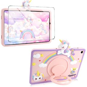 VOFUOE for Samsung Galaxy Tab A9 Plus Case for Kids Girls for Galaxy Tab A9+ Cases with Screen Protector Rotatable Stand Handle, Rainbow Silicone Tablet Cover for Galaxy Tab A9 Plus 11'' 2023-Pink