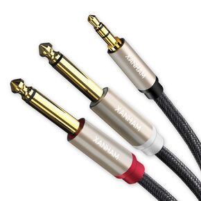 1/8 to Dual 1/4 Stereo Audio Cable 6.6 Feet /2M 3.5mm TRS Male Mini Jack to Dual TS 6.35mm Male Jack Mono Y Splitter Cord Adapter, Double Shielded with Braiding