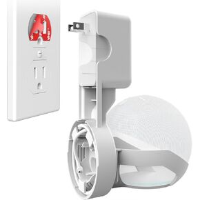 Echo Dot 4 Wall Mount, Space Saving Stand Holder for 4th Gen Smart Speaker Outlet Hanger with Cable Management, Kids Clock Dot4 Generation Plug Bracket in Bedroom/Kitchen/Corner/Living Room, White