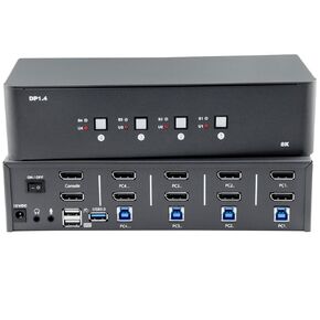KVM Switch 2 Sonitors 4 Computers ، 8K DisplayPort Switch with USB 3.0 ، Jack ، 4 Computers تشترك في مجموعة من لوحة المفاتيح والماوس ودعم Windows/Mac/Linux (شاشة مزدوجة)