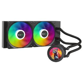Gamepower Skadi LCD 240 AIO CPU Liquid Cooler, 2.1" Display for GIFS and Metrics, 240mm Radiator with 2X PWM ARGB HDB Fans, 14.5 W/mK Thermal Paste, Compatible with Intel LGA 1851, 1700, AMD AM4/AM5
