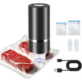 Handheld Food Vacuum Sealer Set,WEIYII Portable Vacuum Sealer for Food,Rechargeable Vacuum Sealer with 10 Reusable Sous Vide Bags,Electric Mini compact Vacuum Sealer for Preserving Cooking