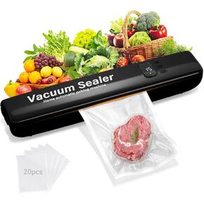 2025 Updated Vacuum Sealer Machine, 3 in 1 Automatic Vacuum Sealer for Food Storage, Multi-Functional Food Sealer with 20 Vacuum Bags (Black)