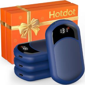 Rechargeable Hand Warmers Box, LED Display Real-Time Battery and Temperature, 4 Pack Portable Electric Hand Warmer, Men Women Gifts for Christmas, Hunting, Camping Blue