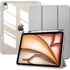 TiMOVO Case for iPad Air 11 Inch M2 2024 with Pencil Holder, iPad Air 6th/5th/4th Generation Case (2024/2022/2020) 10.9 Inch, Slim Stand Protective Cover with Transparent Back Shell, Light Gray