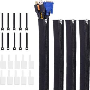 ellostar Cable Management Protection Sleeves for Cord, Reusable Cable Ties, Name Sticker for TV Computer Home Office Entertainment Improvement