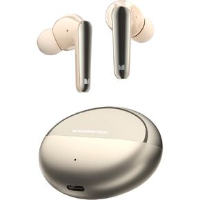 Monster N-Lite 203 AirLinks Wireless Earbuds, Bluetooth 5.3 Hi-Fi Stereo Sound, 30 Hours Playback, Type-C Fast Charging, HD Clear Calls, Touch Control, IPX6 Waterproof in-Ear Headphones (Golden)