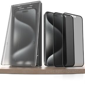 EZ-GLAZ-2 Pack iPhone 15 Pro Max Matte Screen Protectors – Easy Installation Box, Energy-Absorbing PET Film, Anti-Glare, Anti-Spy, Matte Finish, Smooth Touch, Enhanced Sunlight Readability