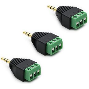 3-Pack 3.5mm 3 Pole TRS Stereo AV Male to 3-Screw Terminal 1/8 Inch TRS Stereo Male Plug to 3-Pole Screw Block Soldless Repair Adapter for AUX Cable and IR Extension Cable