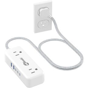 5 USB(3 USB C) Small Power Strip Flat Plug Short Extension Cord 3 Foot,5 USB Charging Station 24W/4.8A and 4 Outlets, Non Surge Protector with 3 Side Outlet Splitter for Cruise Ship Travel Office Dorm