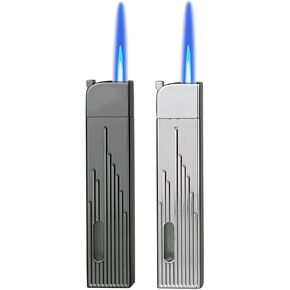 Jet Torch Lighter, 2 Pack Butane Refillable Lighter, Cool Lighter with Visible Gas Tank and Adjustable Flame Dial, Great Choice for Men Dad Husband (Fuel Not Included)