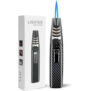 Butane Torch Lighter, Refillable Kitchen Cooking Blow Torch Lighter, Windproof BBQ Camping Outdoor Cool Lighters with Safety Lock, Adjustable Flame Candle Lighter,Mens Gifts (Butane Not Included)