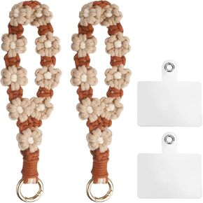 uxcell 2 Pcs Phone Wrist Strap, Cell Phone Lanyard Bracelet with Tether Tabs Handmade Smartphone Wristlet Keychain Anti-Loss Phone Chain for Women and Girls