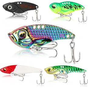 5PCS Fishing VIB Lures for Bass Walleye Trout Vibrating Blade Bait with Treble Hooks Metal VIB Fishing Lures for Freshwater Saltwater Multi Color