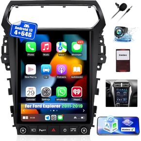 [8 Core 4G+64G] Android 13 Car Stereo for Ford Explorer 2011-2019 with Wireless Carplay Android Auto,12.1'' Touchscreen Car Radio with WiFi&4G/GPS Navigation,Bluetooth,AM/FM RDS,SWC+AHD Backup Camera