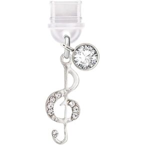 ELISE & FONDA TP466 Type-C Charging Port Anti Dust Plug Crystal Music Note Cell Phone Charm for iPhone 15/16/Samsung/OnePlus/Xiaomi/oppo Android Phones (White)