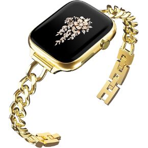 Slim Gold Chain Watch Bands Women Elegant Compatible with Apple Watch Band 38mm 40mm 41mm 42mm (S10) Adjustable Metal Strap Link Bracelet for iWatch Series 10/9/8/7/6/5/4/3/2/1/SE(No Case)