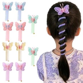 10 PCS Telephone Wire Hair Bands,Cute Butterfly Headband Spiral Hair Ties,Colorful Butterfly Spiral Hair Ties,Telephone Wire Hair Ties,Ponytail Holder Accessories,for Kids Girls
