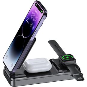 6 in 1 Magnetic Wireless Power Bank+Simultaneous Wireless Charging of 3 Devices &Foldable Stand 22.5w Output with 23800mah PD Fast Battery Pack for iPhone 16/15/14/13/12/Apple Watch/Airpods
