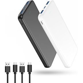 VANYUST S21 Portable Charger, Power Bank 10000 mAh 2-Pack, USB-C Out Fast Charging External Battery Pack Compatible with iPhone 15 14 13 12 11 X and Android Phone, Black & White