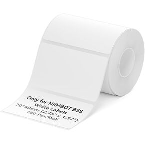 NIIMBOT B3S Label Tape Round Self-Adhesive Labeling Tape 66x66mm Thermal Label Print Paper NIIMBOT Labels for Barcode/Address/Mailing/Logo/Business/Home Tag, 115 Labels/Roll, White