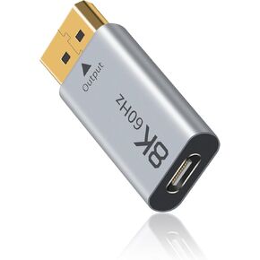 Duttek 8K USB C to Displayport 1.4 Adapter 1 Pack, (Uni-Directional) USB Type C Female to DP Male Adapter Compatible with iPhone 16 Pro Max, Galaxy S24, MacBook Pro/Air, iPad, XPS Grey