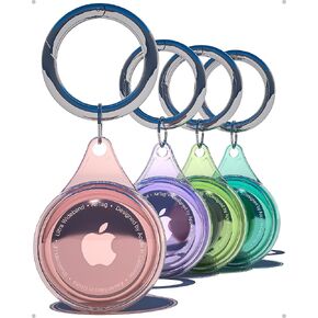 4-Pack Waterproof Airtag Holder with Keyring - Ultra Durable Protective Case for Backpacks, Luggage, Pets (Purple/Green/Blue/Pink)