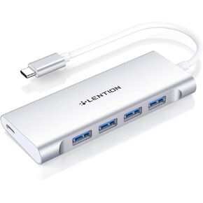 LENTION USB C Hub with 4 USB 3.0 & Type C Charging Compatible 2023-2016 MacBook Pro, New Mac Air, New Surface, Chromebook, More, Stable Driver Certified Type C Multiport Adapter (CB-C31, Rose Gold)