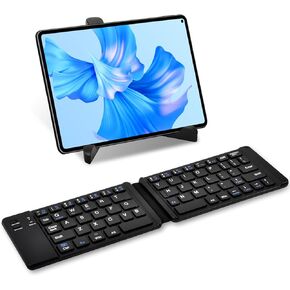 Foldable Wireless Keyboard with Tablet Stand Holder, USB Pocket Bluetooth Keyboard with 180 Degree Rotation Foldable Tablet Mount Holder for Android, Windows, PC, Tablet, Laptop