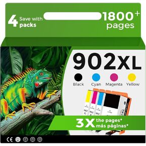 902XL Ink Cartridge Combo Pack for HP 6978 6968 Printer for HP 902 XL Black Color Compatible for HP902 HP902XL OfficeJet 6958 6970 6960 6975 6962 6950 6954 6951 6956 6961 6963 6964 Cyan Magenta Yellow