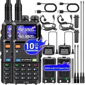 BAOFENG UV-5RM Ham Radio Handheld: 10W Ham Radios Long Range NOAA Weather Receiver 5RM BAOFENG Radio with 2500mAh Type-C Charging Li-ion Battery, 771 Antenna, Earpiece, Base Charger, 2 Pack