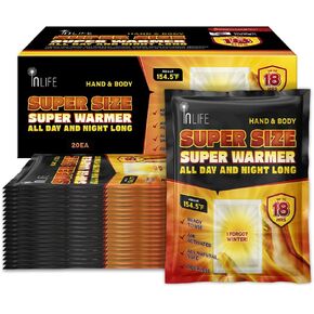 inlife Super Size Super Warmer للأيدي والجسم ، والمساحة الأوسع المغطاة ، والأنشطة في الهواء الطلق ، وتنشيط الهواء ، والاستخدام الفردي ، وعلى استعداد للاستخدام ، وتستمر باستمرار لمدة 18 ساعة ، الرائحة ، 20 عبوة