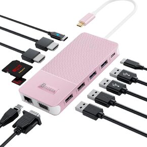 USB C Laptop Docking Station for 3 Monitors Max - 12 in 1 USB C Hub with 2 HDMI +1 VGA +10Gbps USB C, USB*6, 100W PD, Ethernet, SD/TF, USB C Dock for MacBook/Dell/HP/Surface.etc
