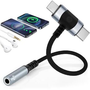 Lightn-ing & USB-C to 3.5 mm Headphone Jack Adapter 2-in-1 Headphone Adapter for iPhone Type C to 3.5mm Female Headphone Jack Adapter for i-pad/iPhone 15/14/13/12/11/8/7/Sam=Sung Galaxy/Pix-el-Black