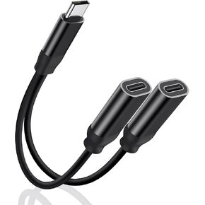 Dual USB C Headphone and Charger Adapter, 2 in 1 USB C Charging & Audio Splitter, Type C Audio Dongle Cable with Charge for iPhone 16/15 Series, Galaxy S24/S23/S22/21/20/Note 20,Pixel 4/3/2 -Black